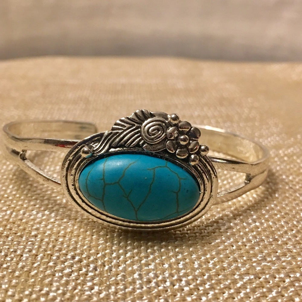 Turquoise and silver bracelet.